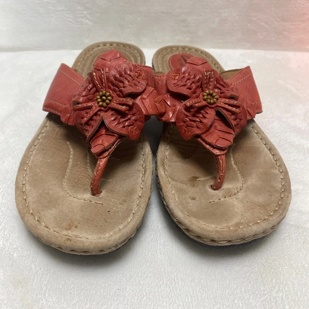 Clarks Artisan Womens Latin Palm Wedge Red Leather Floral Sandals Comfort Size 8